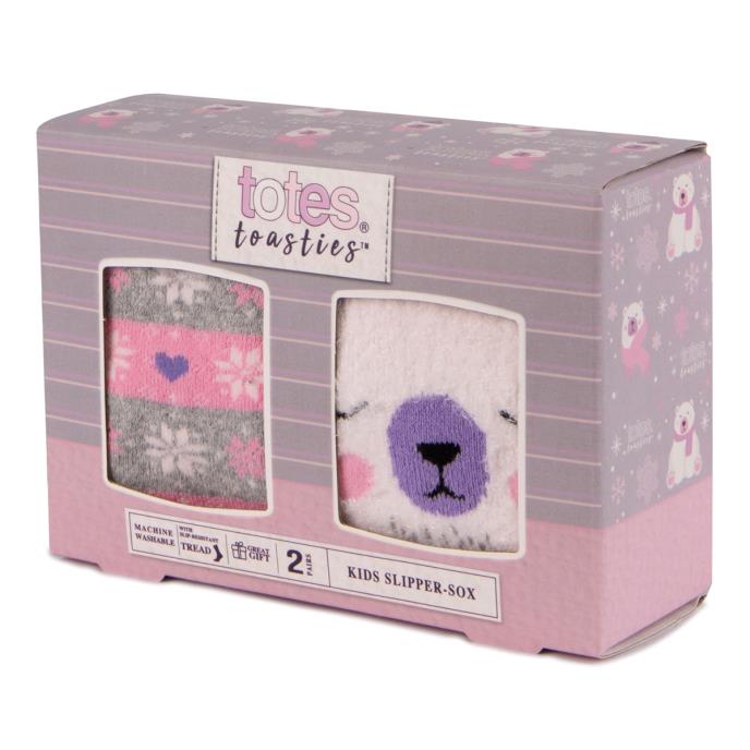 totes toasties® Childrens Original Slipper-Sox (Twin Pack) Polar Bear / Fair Isle Extra Image 1